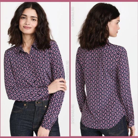 L'Agence - Harmony printed stretch chain motiff blue pink blouse - Size Small - Picture 1 of 11